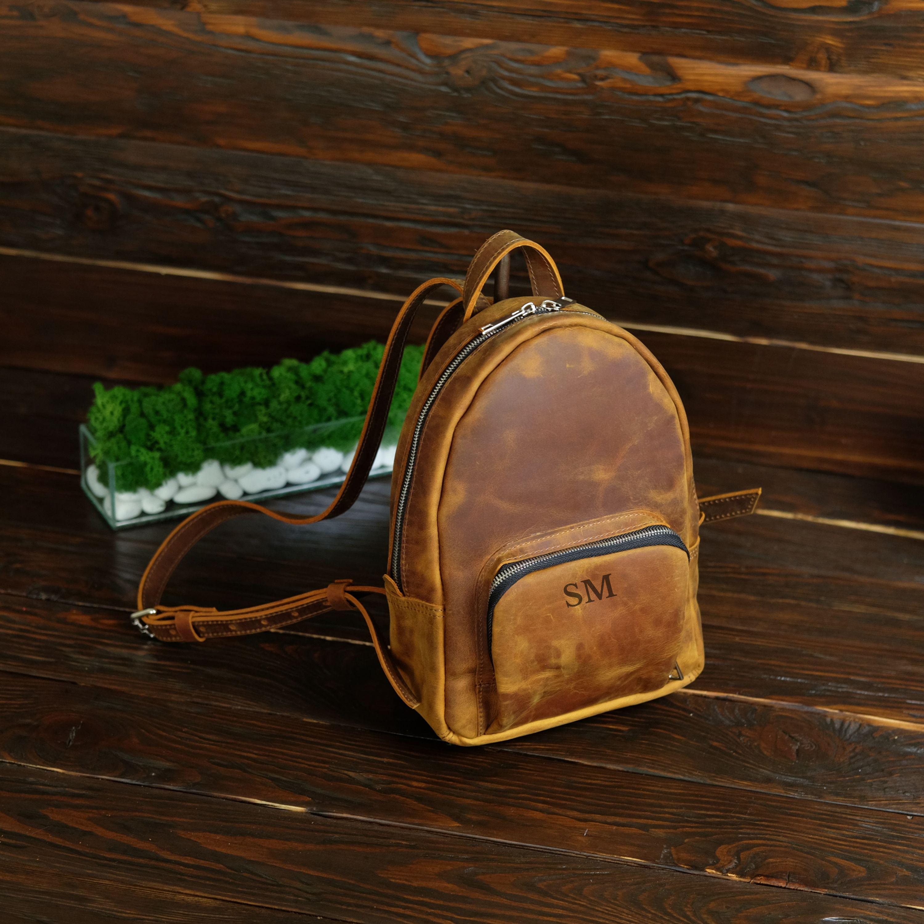 Distressed Leather Backpack Purse, Small Knapsack, Personalized ...