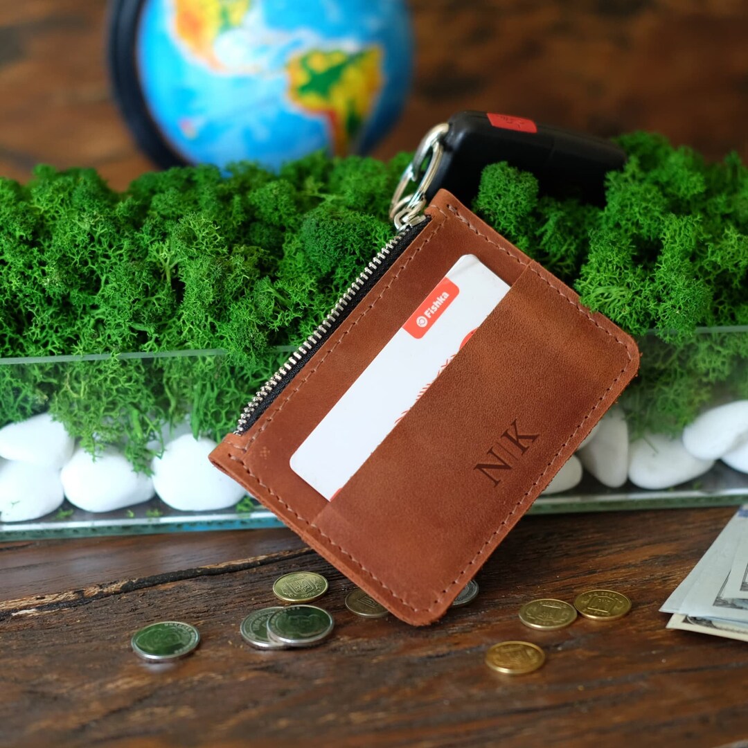 Monogramed Keychain Wallet Personalized, Small Pouch Keyring, Custom