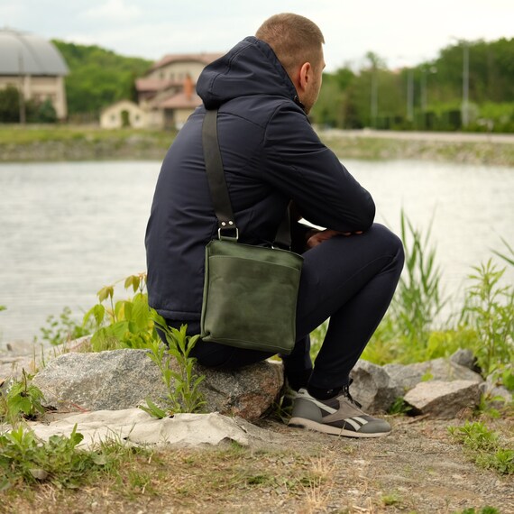 Green Crossbody Bag Men Leather Cross Body Bag Crossover Bag for