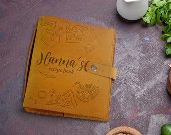 Personalized Blank Recipe Book Binder, Mothers Day Gift, Gift for Mom from Kids, Leather Custom Cookbook, Cooking Womens Gift