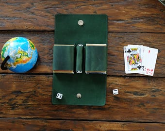 Personalized Leather Playing Card & Dice Case, Poker Gift