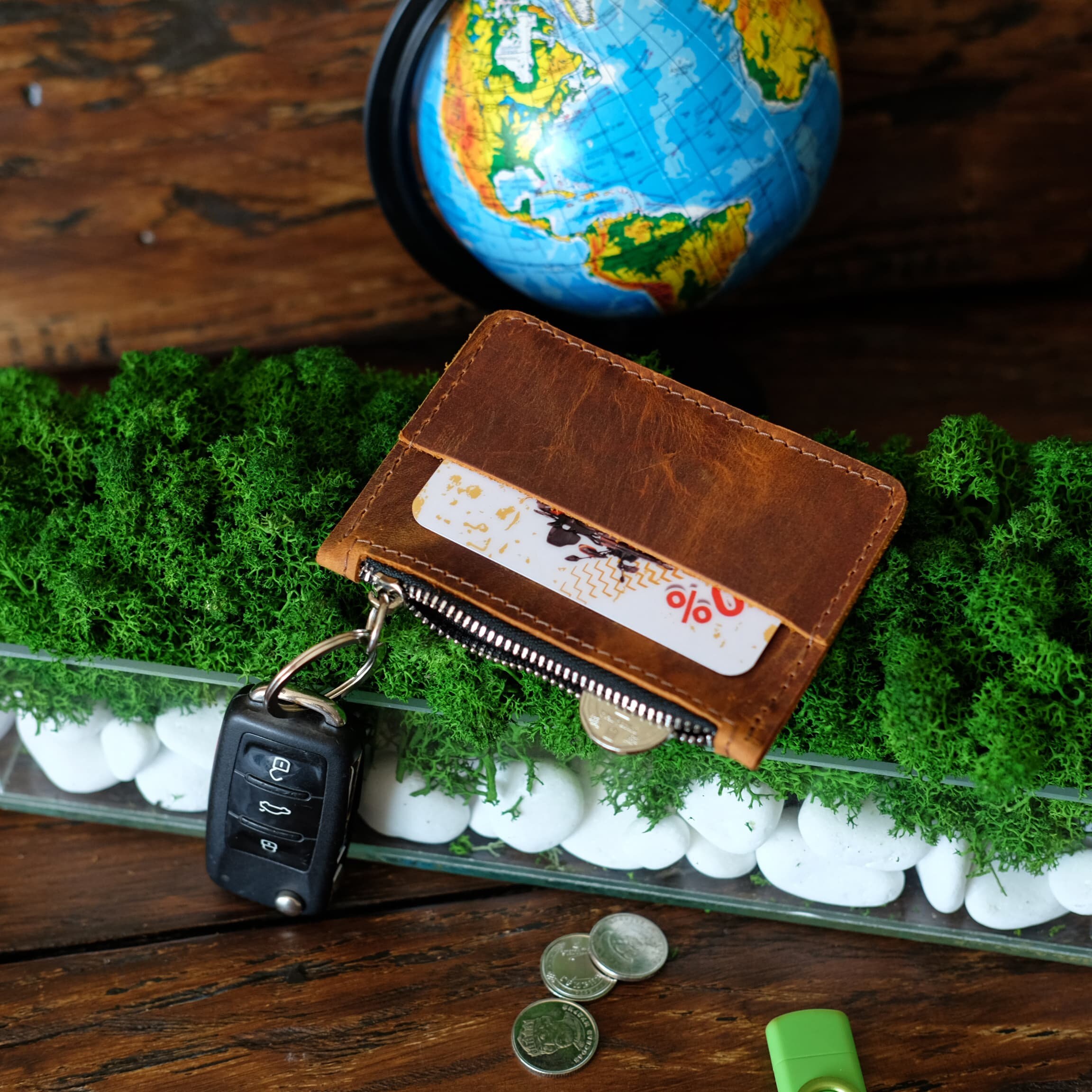 ☆COURONNE☆ Stephano Flat Card Wallet RXACX24119GYD PERSONALIZED WALLET, CROC Leather Card Wallet, Men's Leather
