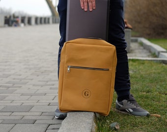 Slim leather laptop backpack men, Real leather mens backpack, Travel rucksack, Unisex knapsack for macbook, Computer backpack, Booksack