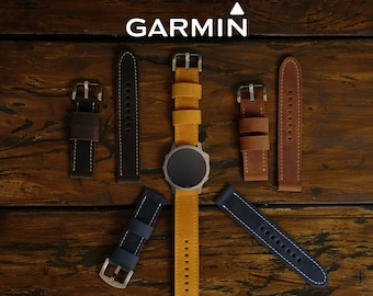 Cinturino per orologio Garmin personalizzato in pelle, con fibbia in acciaio originale.