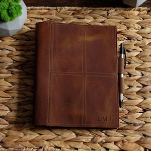 Pasta de couro A5 com gravação personalizada, Caderno de couro vintage feito à mão A5, Agenda recarregável personalizada 6 4 3 ou 2 argolas, A4 A5 A6