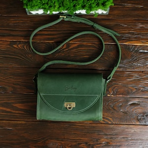 Sac bandoulière en cuir personnalisé pour femme, petit sac à main bandoulière, sac vert forêt, mini sac à bandoulière, sac de tous les jours pour fille maman