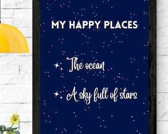 Sofortiger Download digitales Wandposter "Meine glücklichen Orte : the ocean, a sky full of stars"