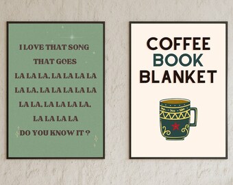 Directe download digitale muurposters set van 2, koffieposter, muurkunst songteksten