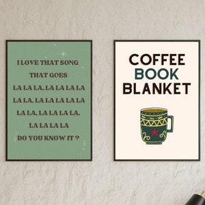 Instant download digital wall posters set of 2, coffee poster, song lyrics wall art