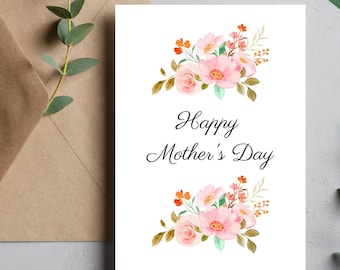 Digitale kaart Moederdag "happy mother's day" bloemenpatroon, instant download 4 x 6" en 5 x 7"