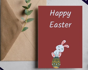 Printable Easter card "Cute Bunny" instant download 4x6" and 5x7"