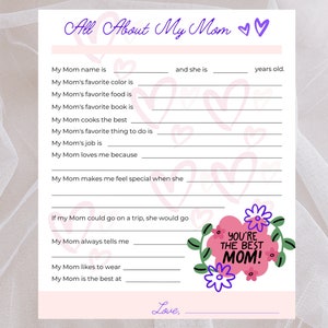 Carta de regalo manuscrita imprimible para mamá "Todo sobre mi mamá"