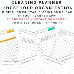 Planificador de limpieza, planificador del hogar, planificador digital, planificador imprimible
