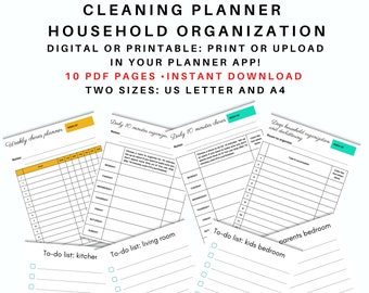 Planificador de limpieza, planificador del hogar, planificador digital, planificador imprimible