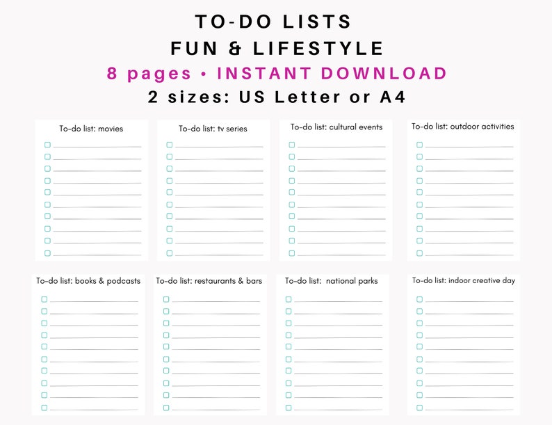 To Do List Template, Fun and Lifestyle Checklist, Digital or Printable ...