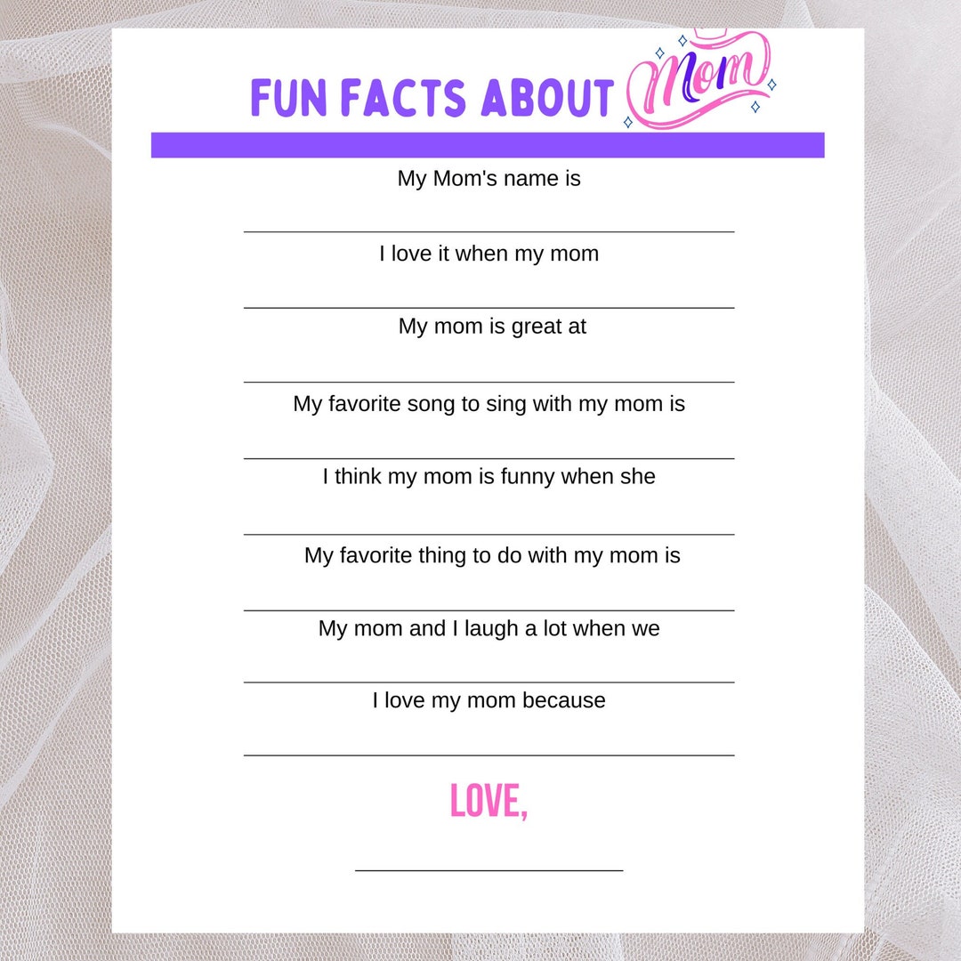 Printable Letter fun Facts About Mom Etsy
