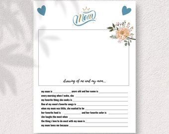 Printable gift for mom "draw and answer questions about your mom"