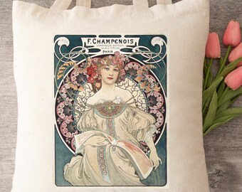 Retro artsy tote bag gift for women, vintage canvas tote bag, art nouveau girls tote bag, gift for art teacher, artsy shopping tote bag gift