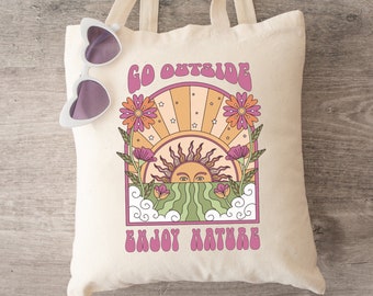 Retro groovy tote bag, summer retro women tote bag, gift for girlfriends, aesthetic teens tote bag, 70s design tote bag