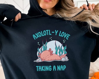 Cute Axolotl hoodie gift, funny Axolotl hoody gift boyfriend, aesthetic Axolotl hoody for napping lovers oversized hoody gift for girlfriend