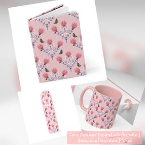 Core Reader Essentials Bundle | Botanical Garden Floral | Hard Cover Notebook, Bookmark & Mug Set | Cozy Book Lover Gift