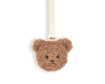 Teddy bear pacifier clip in brown / Baby bear blinkie / Sherpa bear dummy clip / Bear baby comforter