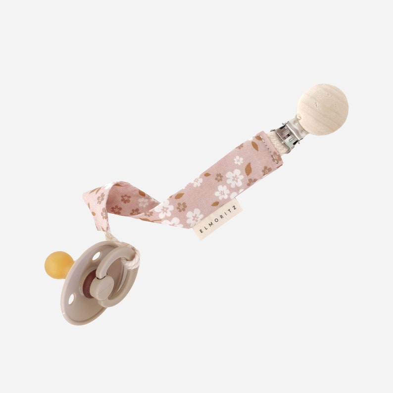 Whimsy floral peach cotton pacifier clip Whimsy floral peach cotton dummy clip