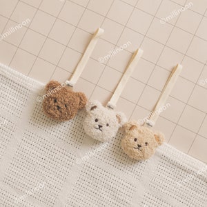 Teddy bear pacifier clip in brown / Baby bear blinkie / Sherpa bear dummy clip / Bear baby comforter image 4