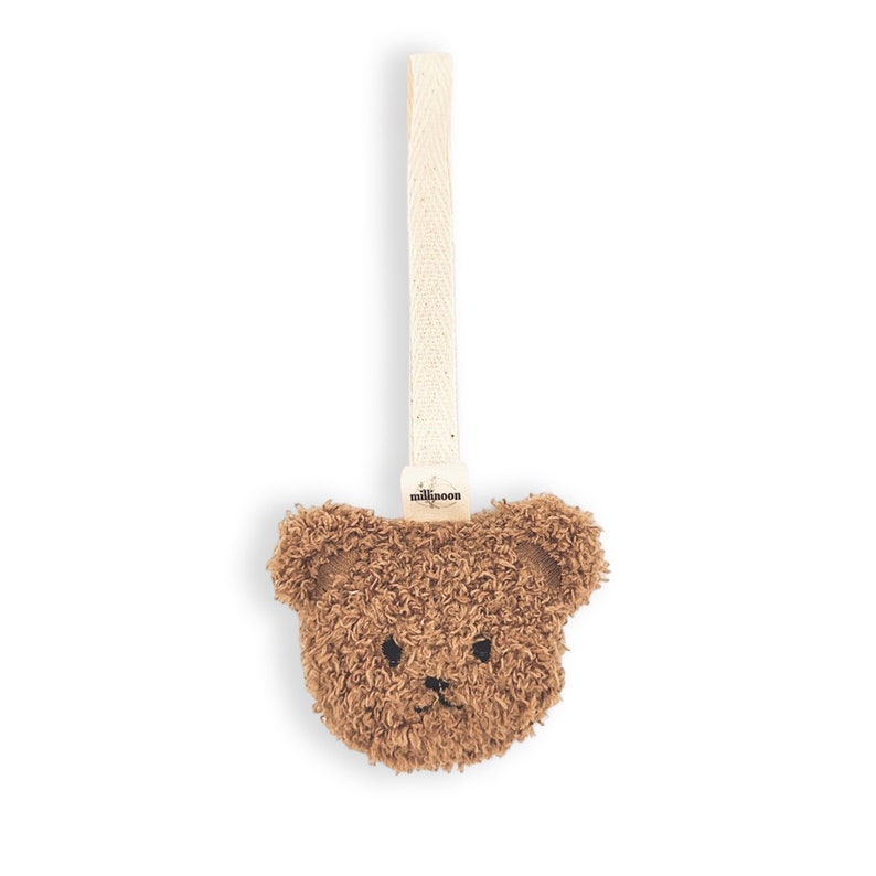Teddy bear pacifier clip in brown / Baby bear blinkie / Sherpa bear dummy clip / Bear baby comforter image 1