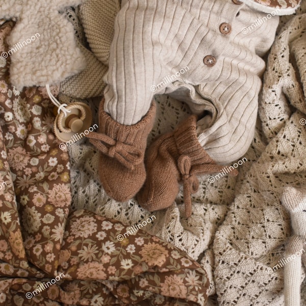 Chaussons laine mérinos marron clair | Bottines mérinos bébé