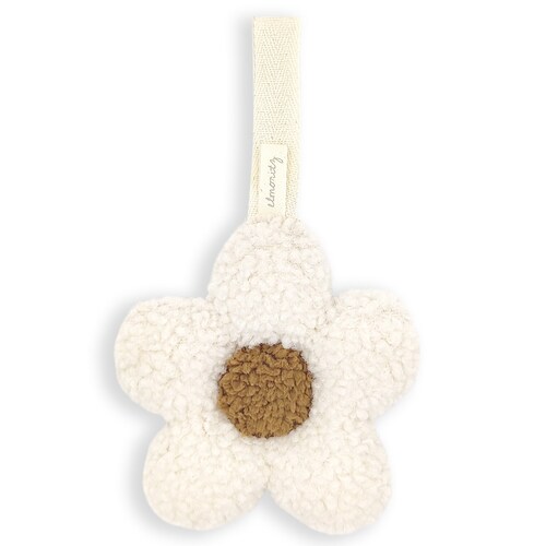 Teddy daisy pacifier clip in ecru camel / Baby daisy blinkie / Sherpa daisy dummy clip / Daisy baby comforter