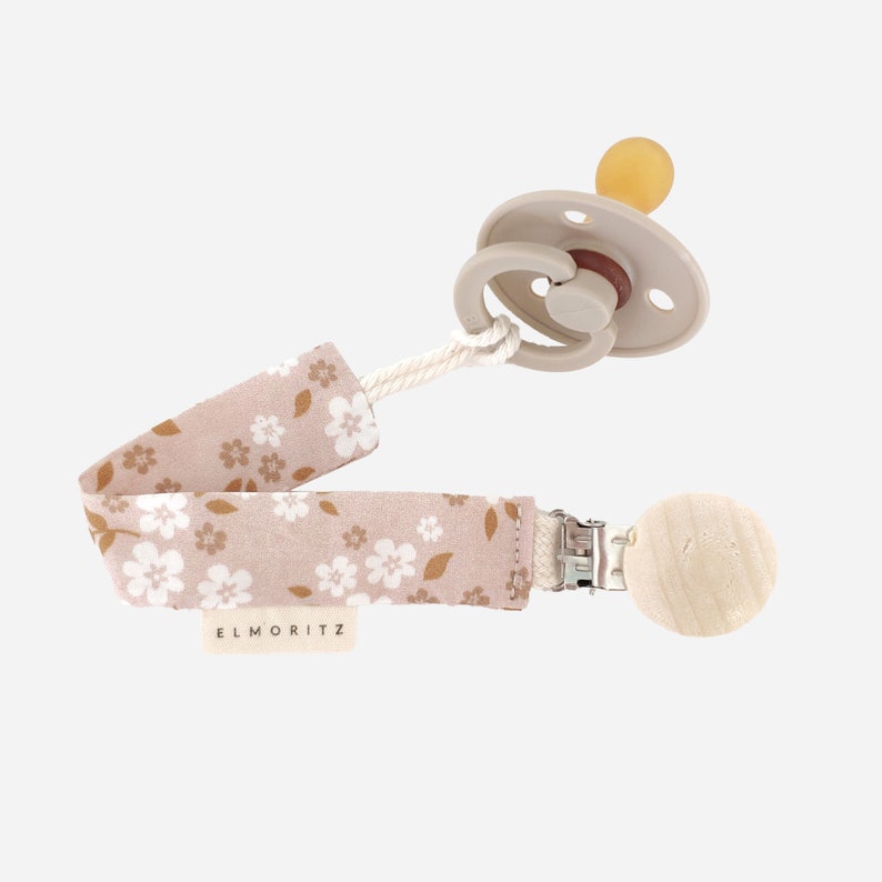 Whimsy floral peach cotton pacifier clip Whimsy floral peach cotton dummy clip