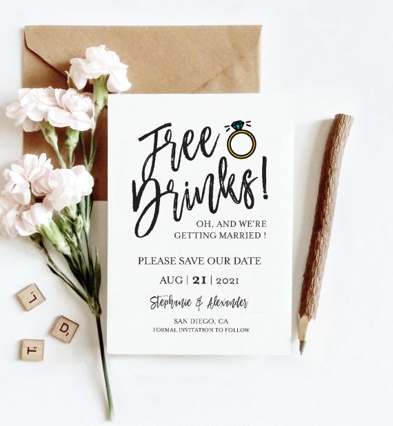 FREE DRINKS Save the Date Cards Editable Wedding Template - Etsy FREE DRINKS Save the Date Cards Editable Wedding Template - Etsy