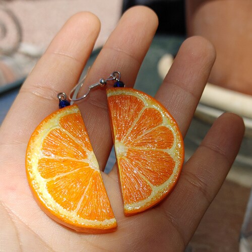 Orange Beaded Dangle Earrings Fruit Earrings Fruit Jewelry Etsy