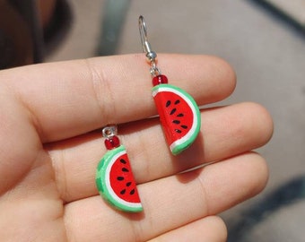 Cute mini rubber watermelon slices dangle earrings