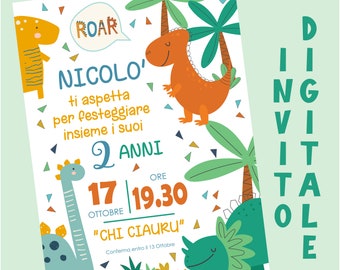 Invito Digitale Dinosauri - Compleanno Bimba/Bimbo – Invito Compleanno Dinosauri - Invito per Whatsapp