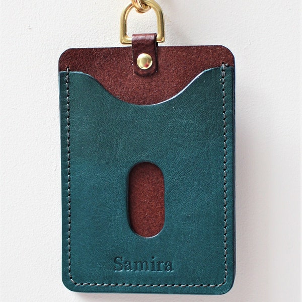 Italian Leather ID Card Holder in Teal and Dark Brown colours - FREE personalisation