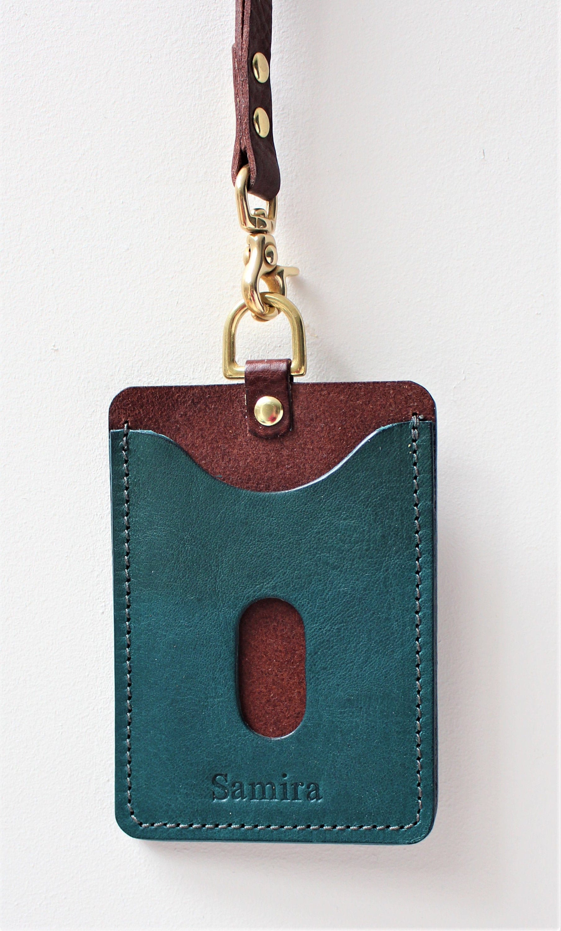 Italian Leather ID Card Holder in Teal and Dark Brown colours - FREE personalisation