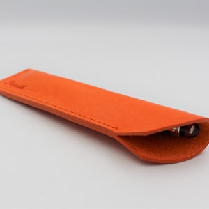 Personalised Italian Leather Single Pen Case Sheath in a choice of colours Bright Orange