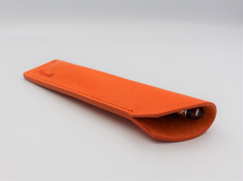 Personalised Italian Leather Single Pen Case Sheath in a choice of colours Bright Orange