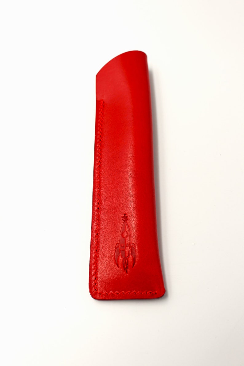 Personalised Italian Leather Single Pen Case Sheath in a choice of colours Bright Red