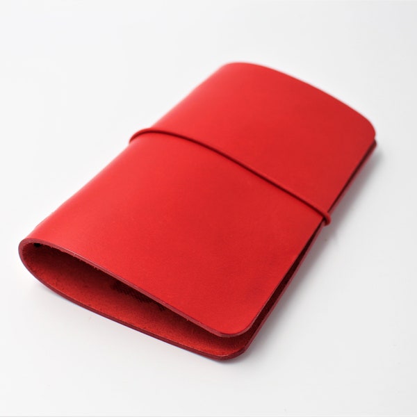 Italian Leather Field Notes Cover or Moleskin Cahier in Bright Red  - FREE personalisation
