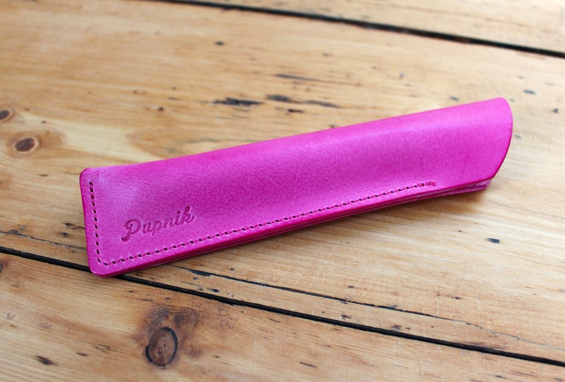 Personalised Italian Leather Single Pen Case Sheath in a choice of colours Hot Pink
