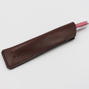 Personalised Italian Leather Single Pen Case Sheath in a choice of colours Dark Brown