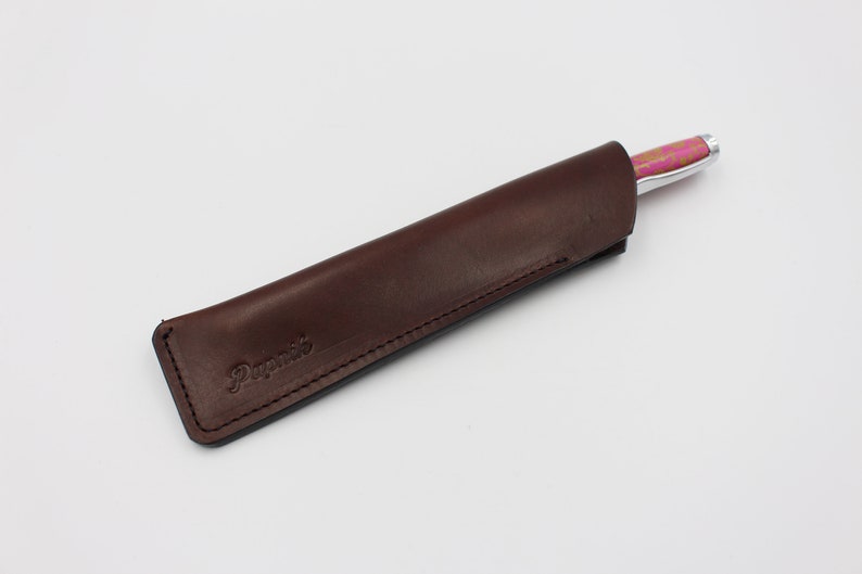 Personalised Italian Leather Single Pen Case Sheath in a choice of colours Dark Brown