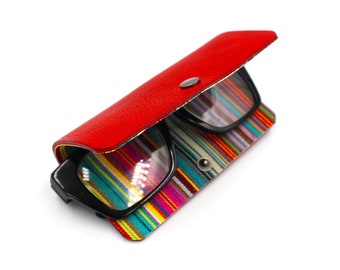 Bright Red Italian Leather Minimalist Fold Over Glasses Case