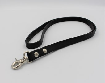 Black Long Leather Lanyard in Soft Italian Full Grain Leather - FREE personalisation