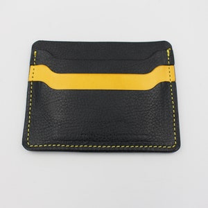 Tarjetero minimalista Hermoso cuero italiano - Azul marino y amarillo - Opción de personalización GRATUITA