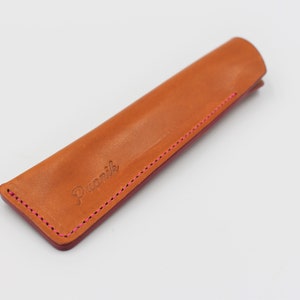 Personalised Italian Leather Single Pen Case Sheath in a choice of colours Tan Pink Detail