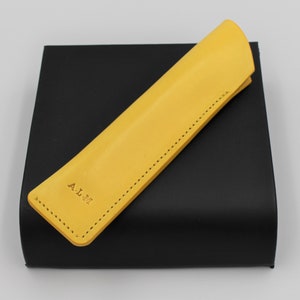 Personalised Italian Leather Single Pen Case Sheath in a choice of colours Vibrant Yellow